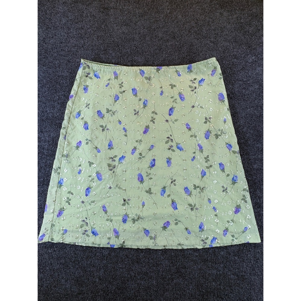Exact Change Womens Sage Green Purple Floral Rosebud Embroidered Mini Skirt 2823